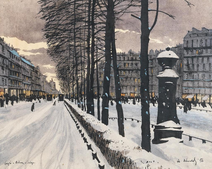 A Paris Boulevard In The Snow (1910) By Odo Dobrowolski (PRT_9005) - Canvas Art Print - 22in X 18in