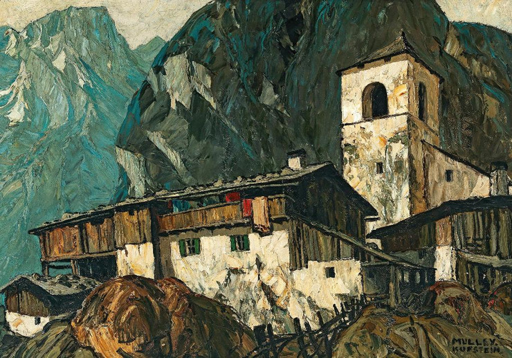 Mountain Church And Farm (1925) By Oskar Mulley (PRT_9002) - Canvas Art Print - 29in X 20in