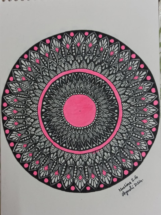 Find Beauty all around with the intricate Pink Mandala art (ART_8016_58460) - Handpainted Art Painting - 5in X 8in