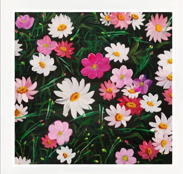 Blissful flowers (ART_6989_58351) - Handpainted Art Painting - 16in X 16in