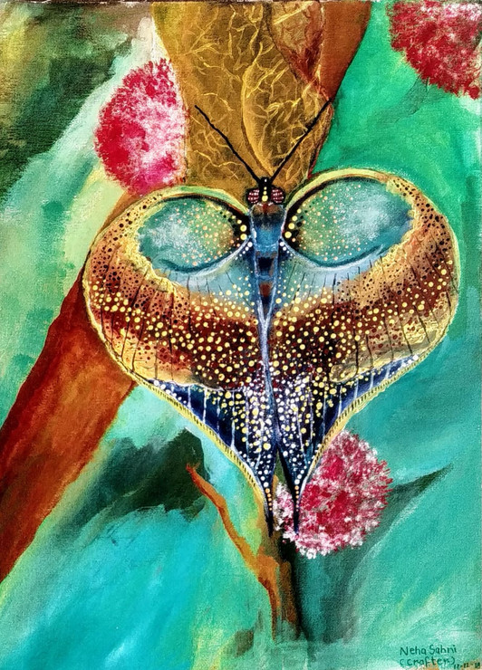 The Butterfly (ART_4604_58272) - Handpainted Art Painting - 12in X 16in