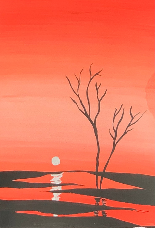 ¬ìThe sunset on a lonely island¬î (ART_8049_58256) - Handpainted Art Painting - 4in X 6in