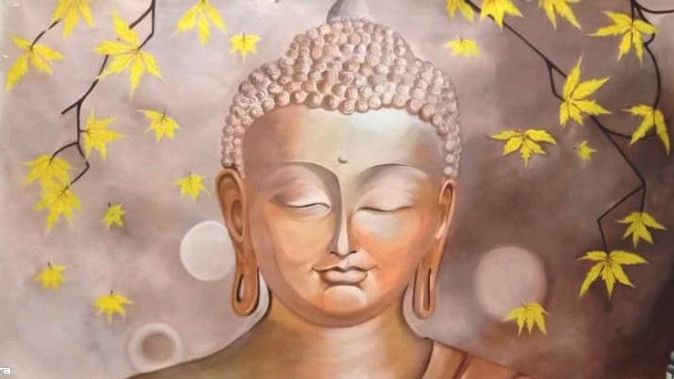 Spiritual canvas Buddha Painting    (ART_8135_58152) - Handpainted Art Painting - 56in X 32in