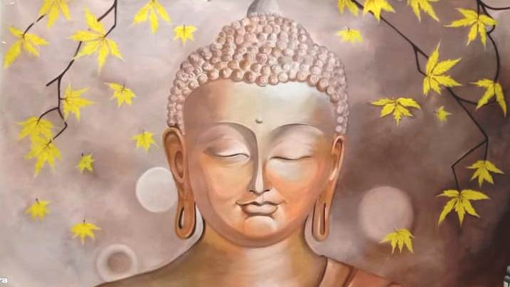 Spiritual Canvas Buddha Painting (ART_8135_58152) - Handpainted Art Painting - 56in X 32in