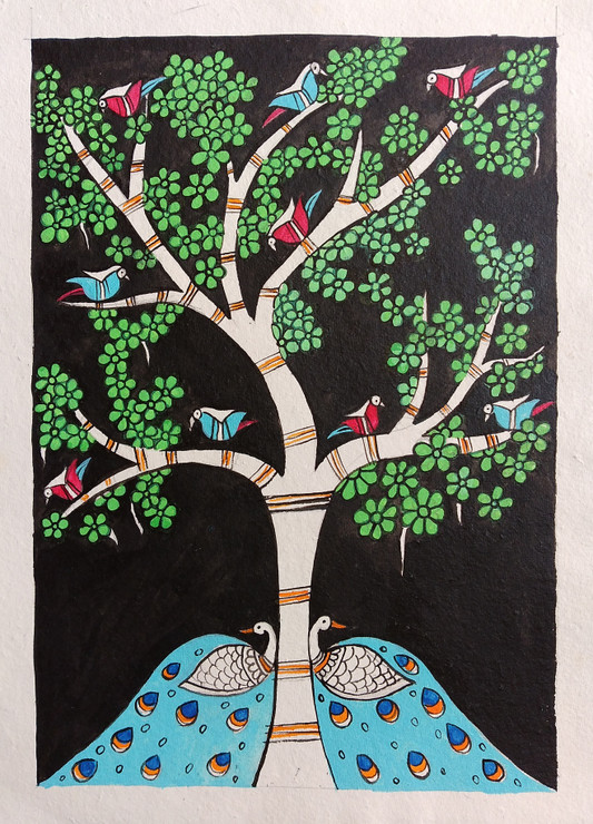 Madhubani painting (ART_7699_51592) - Handpainted Art Painting - 12in X 16in
