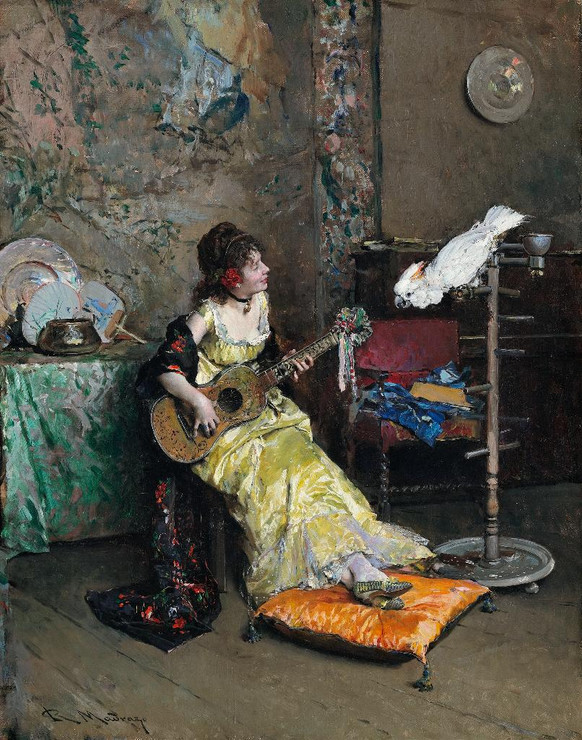 Woman With A Parrot (1872) By Raimundo De Madrazo Y Garreta (PRT_9078) - Canvas Art Print - 22in X 28in