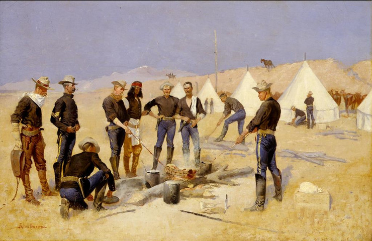 Roasting The Christmas Beef In A Cavalry Camp (c1892) By Frederic Remington (PRT_9389) - Canvas Art Print - 18in X 12in
