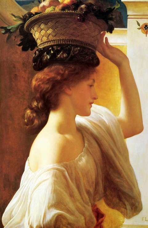 Girl With A Basket Of Fruit Date (1863) By Frederic Leighton (PRT_9105) - Canvas Art Print - 15in X 23in
