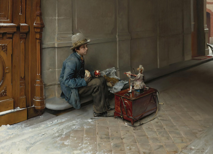 The Petit Savoyard Eating In Front Of An Entrance To A House (1877) By Pascal Adolphe Jean Dagnan Bouveret (PRT_9371) - Canvas Art Print - 27in X 20in