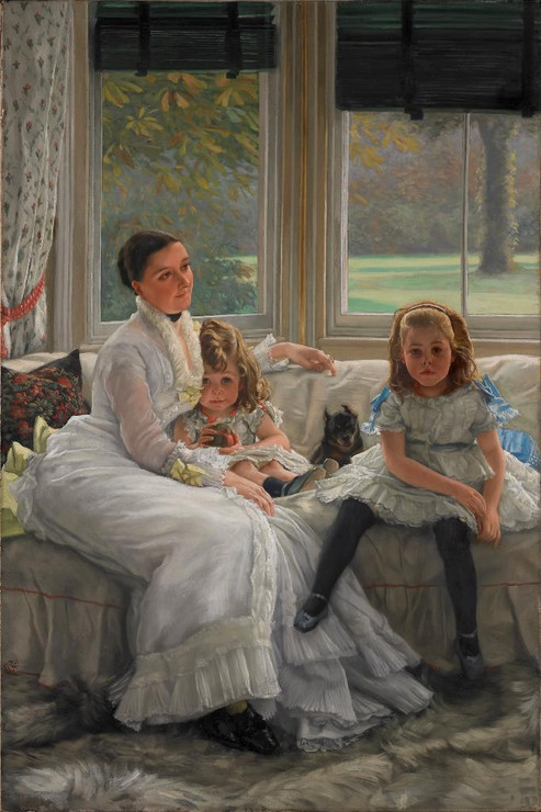 Portrait Of Mrs Catherine Smith Gill And Two Of Her Children By James Tissot (PRT_9139) - Canvas Art Print - 23in X 35in