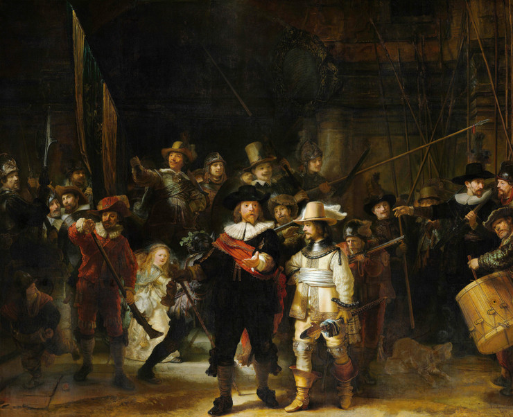 Night Watch, Militia Company Of District II Under The Command Of Captain Frans Banninck Cocq (1642) By Rembrandt Van Rijn (PRT_9196) - Canvas Art Print - 35in X 28in