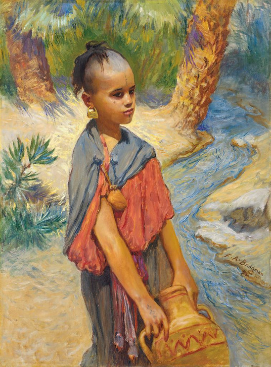 A Young Girl By A River By Frederick Arthur Bridgman (PRT_9121) - Canvas Art Print - 21in X 29in