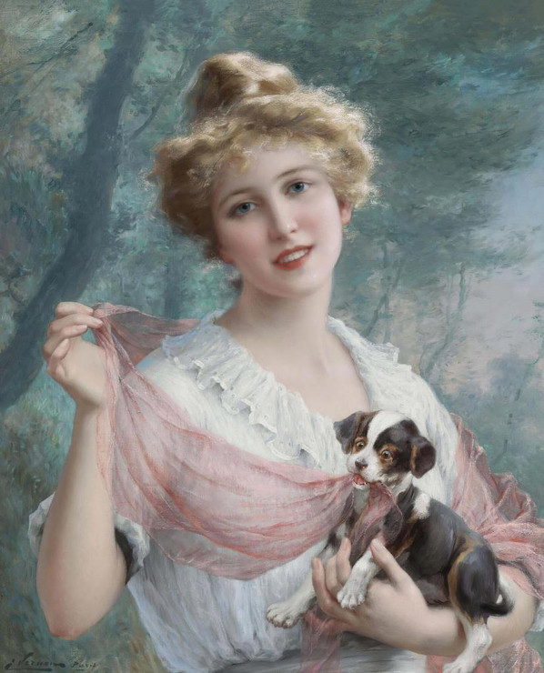 The Mischievous Puppy (1915) By Emile Vernon (PRT_9312) - Canvas Art Print - 22in X 27in