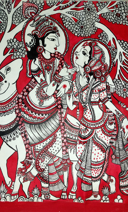 Ram and Sita - Romance (ART_8143_58702) - Handpainted Art Painting - 18in X 36in