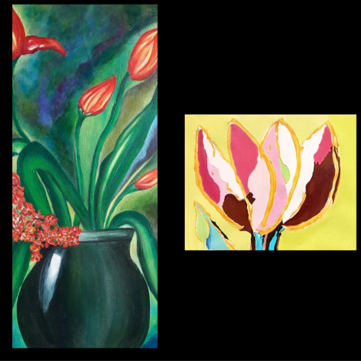 Tulips (combo of 2) (ART_8034_58619) - Handpainted Art Painting - 24in X 19in