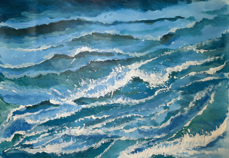 Soothing blue water (ART_171_58484) - Handpainted Art Painting - 22in X 16in