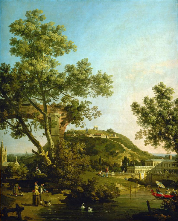 English Landscape Capriccio With A Palace ( 1754) By Canaletto (PRT_9342) - Canvas Art Print - 15in X 19in