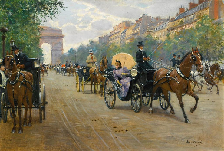 Scene On The Champs √âlys√©es By Jean B√©raud (PRT_9359) - Canvas Art Print - 22in X 15in