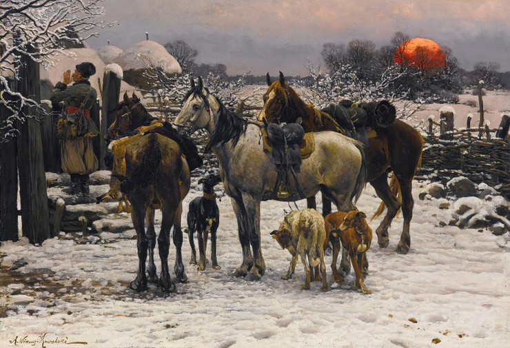 Returning Home By Alfred Von Wierusz Kowalski  (PRT_9396) - Canvas Art Print - 22in X 15in