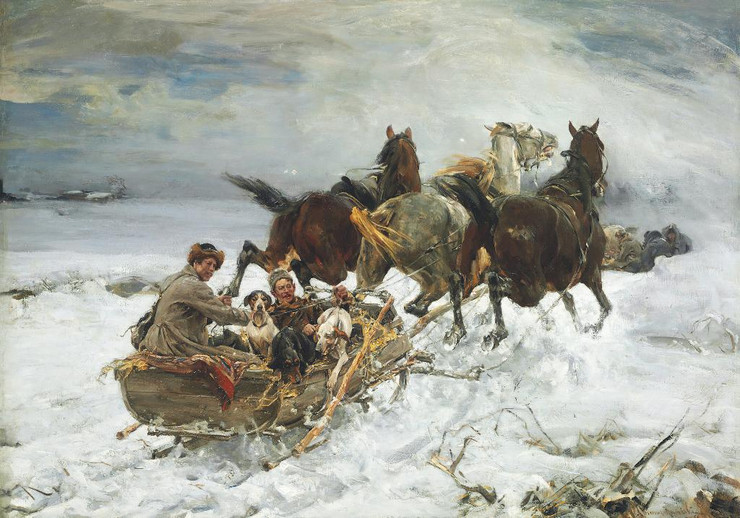 Horse Drawn Sleigh By Alfred Von Wierusz Kowalski (PRT_9392) - Canvas Art Print - 26in X 18in