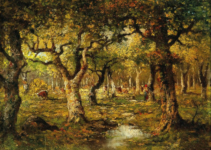 In The Forest Of Barbizon By Adolf Kaufmann (PRT_9393) - Canvas Art Print - 23in X 17in