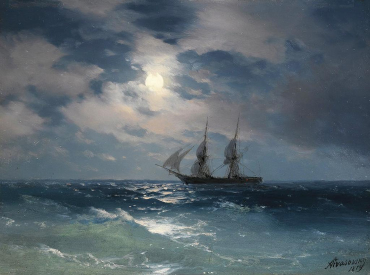 The Brig Mercury In Moonlight (1874) By Ivan Konstantinovich Aivazovsky (PRT_9401) - Canvas Art Print - 26in X 19in