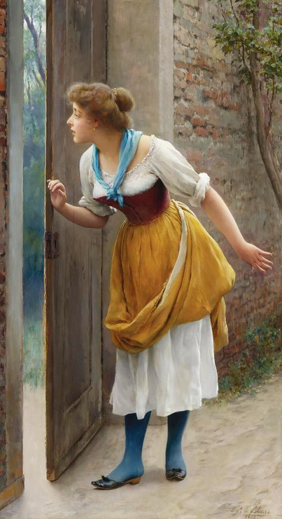 The Eavesdropper (1906) By Eugen Von Blaas (PRT_9425) - Canvas Art Print - 16in X 30in