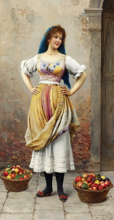 The Market Girl (1900) By Eugen Von Blaas (PRT_9427) - Canvas Art Print - 14in X 26in