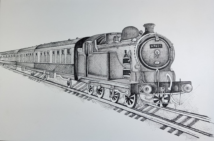 Vintage Train NEW (ART_3343_58873) - Handpainted Art Painting - 22 in X 15in