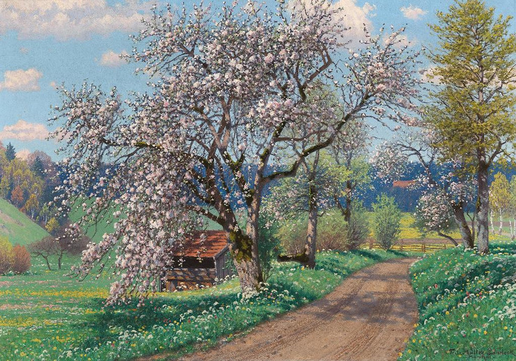 A Spring Day By Fritz M√ºller Landeck (PRT_9486) - Canvas Art Print - 27in X 19in