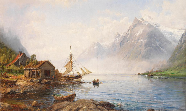 Norwegischer Fjord (Sognefjord) (1894) By Anders Monsen Askevold (PRT_9499) - Canvas Art Print - 25in X 15in
