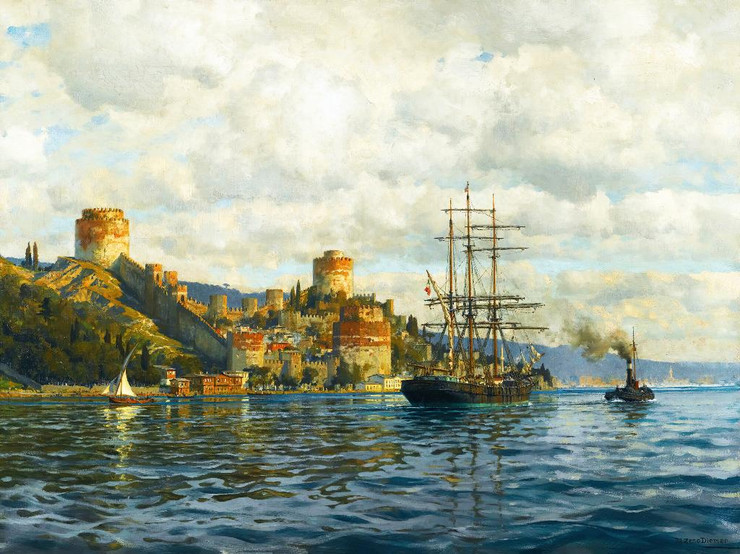 View Of The Bosphorus With Rumelihisari By Michael Zeno Diemer (PRT_9515) - Canvas Art Print - 25in X 18in