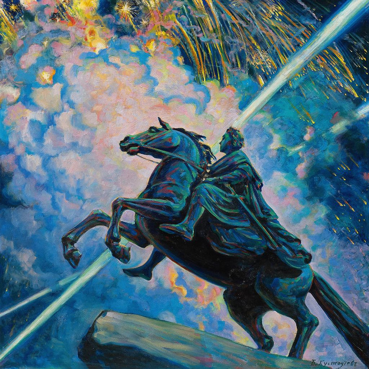 Fireworks The Bronze Horseman By Boris Kustodiev (PRT_9527) - Canvas Art Print - 23in X 23in