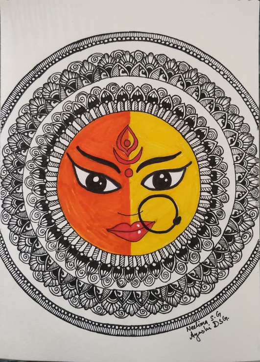 Goddess Durga - The blessings of the Goddess Durga (ART_8016_59175) - Handpainted Art Painting - 5in X 8in