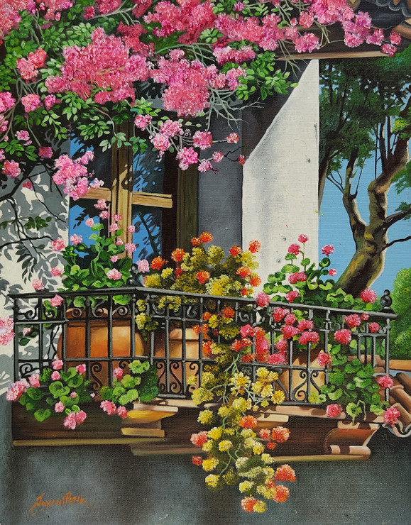 Floral Beauty (ART_8207_59113) - Handpainted Art Painting - 14in X 18in