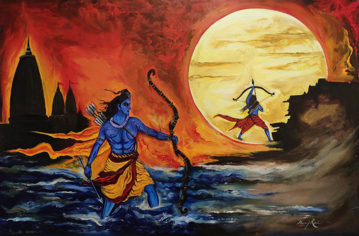 Maryada Purshottam Ram  (ART_1252_59106) - Handpainted Art Painting - 36in X 24in