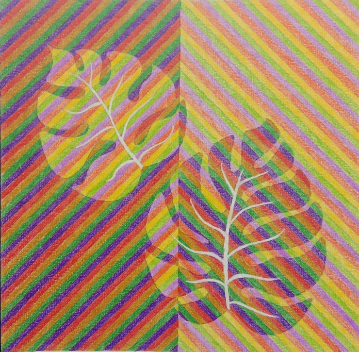 Illusion of two leaves (ART_8201_59049) - Handpainted Art Painting - 9in X 9in