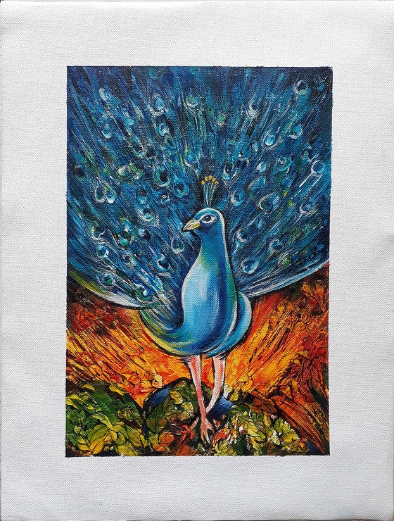 Abstract Peacock Painting 04 (ART_8146_59032) - Handpainted Art Painting - 8in X 12in