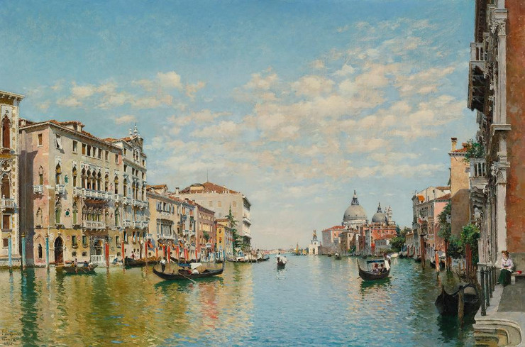 Gondoliers On The Grand Canal, Venice (1911) By Federico Del Campo (PRT_9613) - Canvas Art Print - 25in X 16in