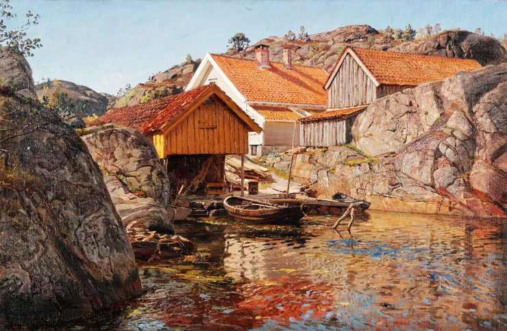 Mellom Klipper. M√∏l, Ny Hellesund (1899) By Amaldus Nielsen (PRT_9618) - Canvas Art Print - 20in X 13in