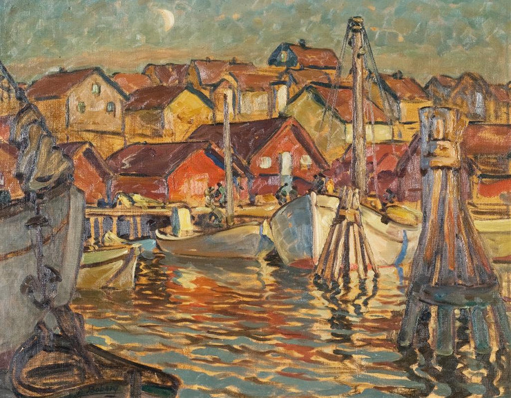 A Fishing Harbour. Study From North Norway By Anna Boberg (PRT_9631) - Canvas Art Print - 19in X 15in