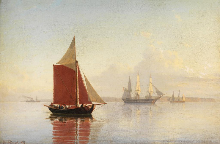 Ein Segelkutter Und Zwei Gro√üsegler Vor Der K√ºste (1867) By Carl Emil Baag√∏e (PRT_9641) - Canvas Art Print - 30in X 20in