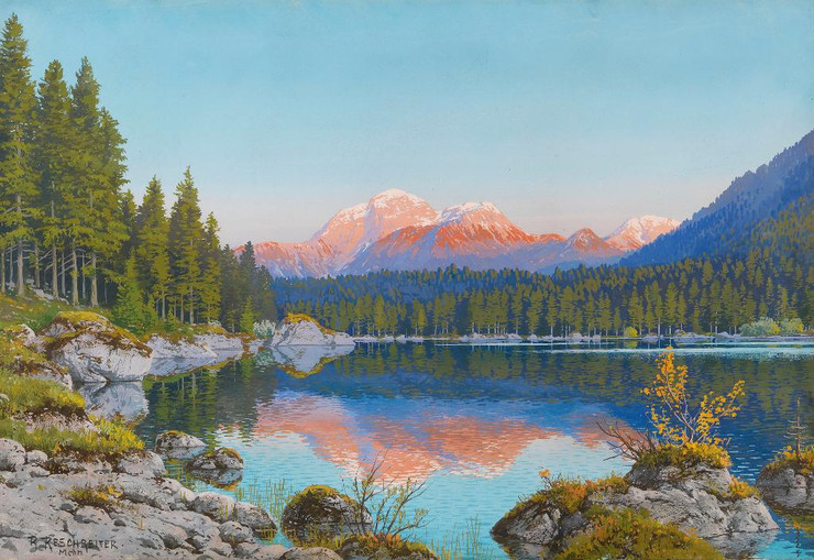 Hintersee Und Hoher G√∂ll (1900) By Rudolf Reschreiter (PRT_9689) - Canvas Art Print - 27in X 19in