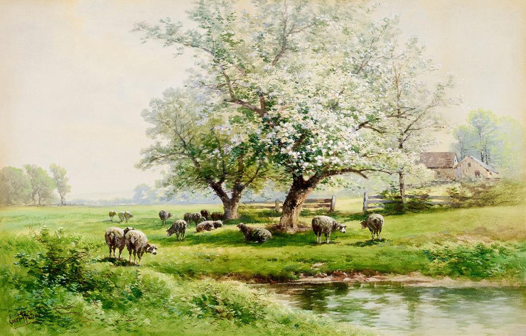 Pastoral Landscape By Carl Weber (PRT_9719) - Canvas Art Print - 35in X 22in