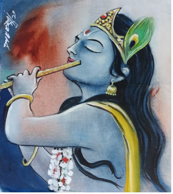 Krishna Painting (PRT_7699_59308) - Canvas Art Print - 20in X 30in