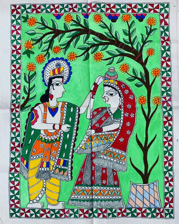 Radha-Krishna painting (ART_8216_59252) - Handpainted Art Painting - 20in X 16in