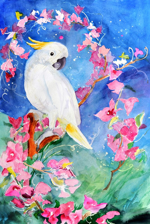 bird, white bird, flower, blossom, pink flower, pink blossom, bird with flower, bird with blossom