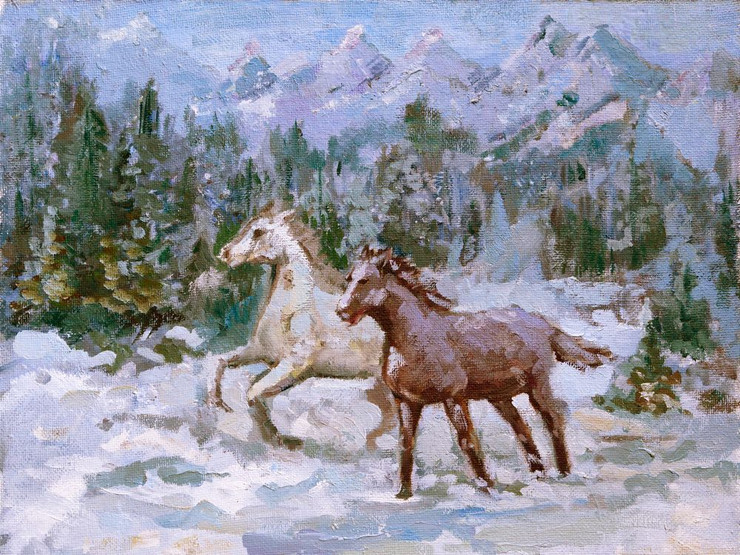 horse, two horses, brown horses, horse near water, horses drinking water, white horse, horse in mountain, snow, horses running in snow, running horses