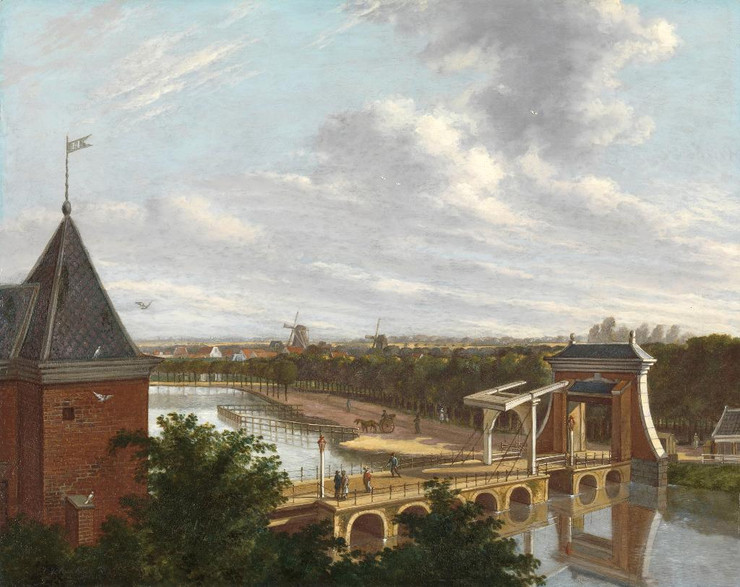 The Amsterdam Outer Canal Near The Leidsepoort Seen From The Theatre By Johannes Jelgerhuis (PRT_9792) - Canvas Art Print - 36in X 28in