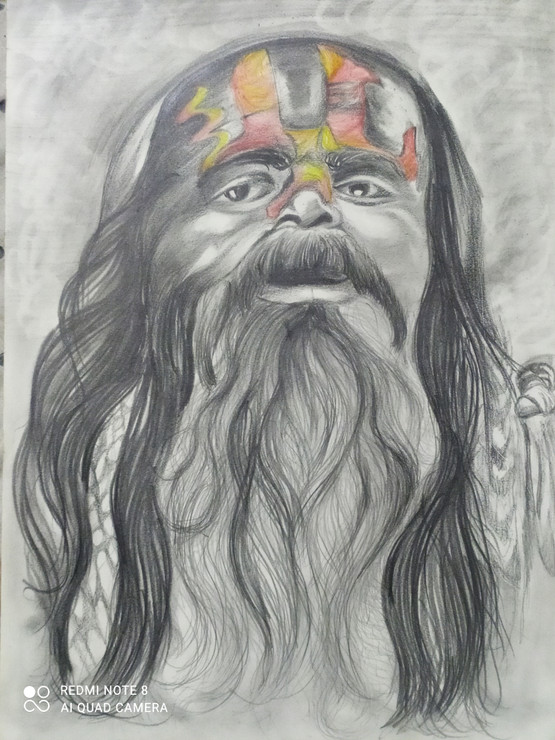 Indian sadhu (ART_960_59495) - Handpainted Art Painting - 11in X 16in